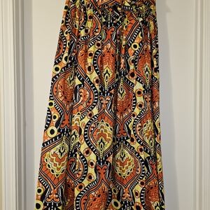 Vibrant Orange & Black Patterned Maxi Skirt
